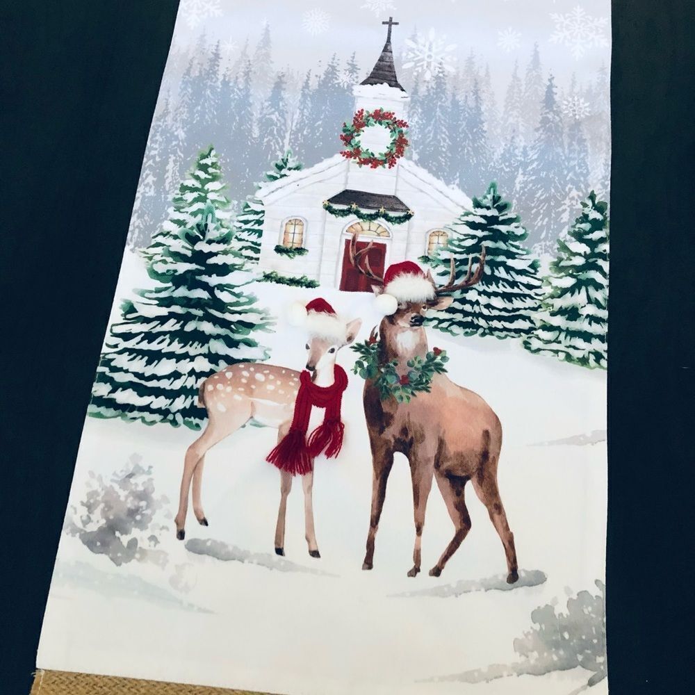 Winter Christmas Deer Chapel Church Holiday Table Runner - Picture 3 of 5